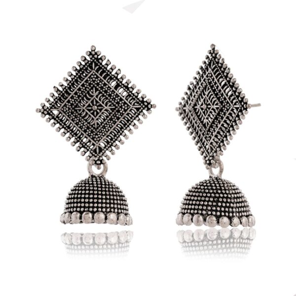 Women Traditional Silver AZ838-OXidised Jhumka Set | German Silver Chand Baliyan & Jhumkas Earrings for Women | Birthday & Anniversary Gift -AZ838-OX-ER50 - Image 2