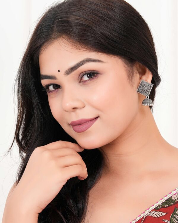 Women Traditional Silver AZ838-OXidised Jhumka Set | German Silver Chand Baliyan & Jhumkas Earrings for Women | Birthday & Anniversary Gift -AZ838-OX-ER50 - Image 4